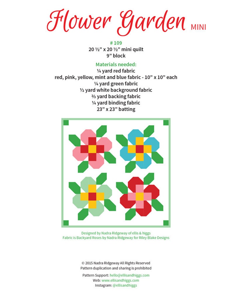 Flower Garden MINI PDF Quilt Pattern