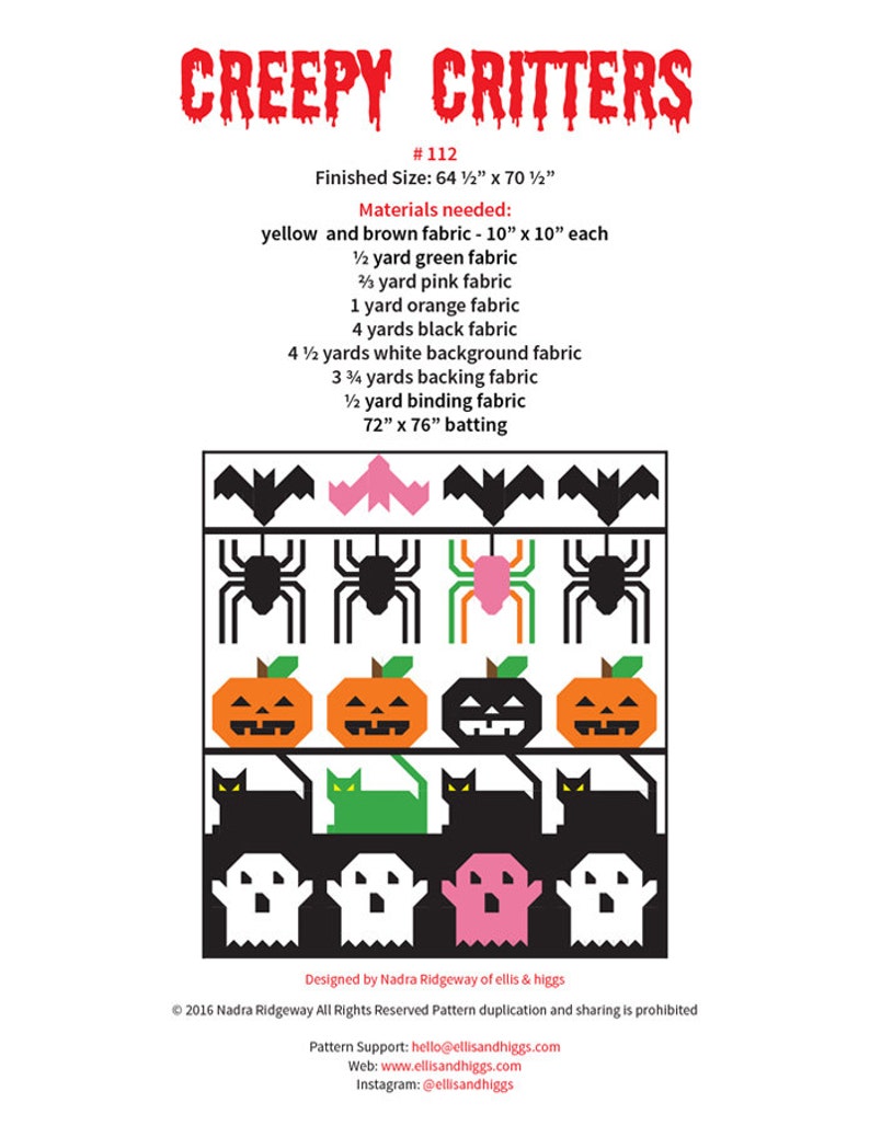 PDF Halloween Quilt Pattern Creepy Critters image 5