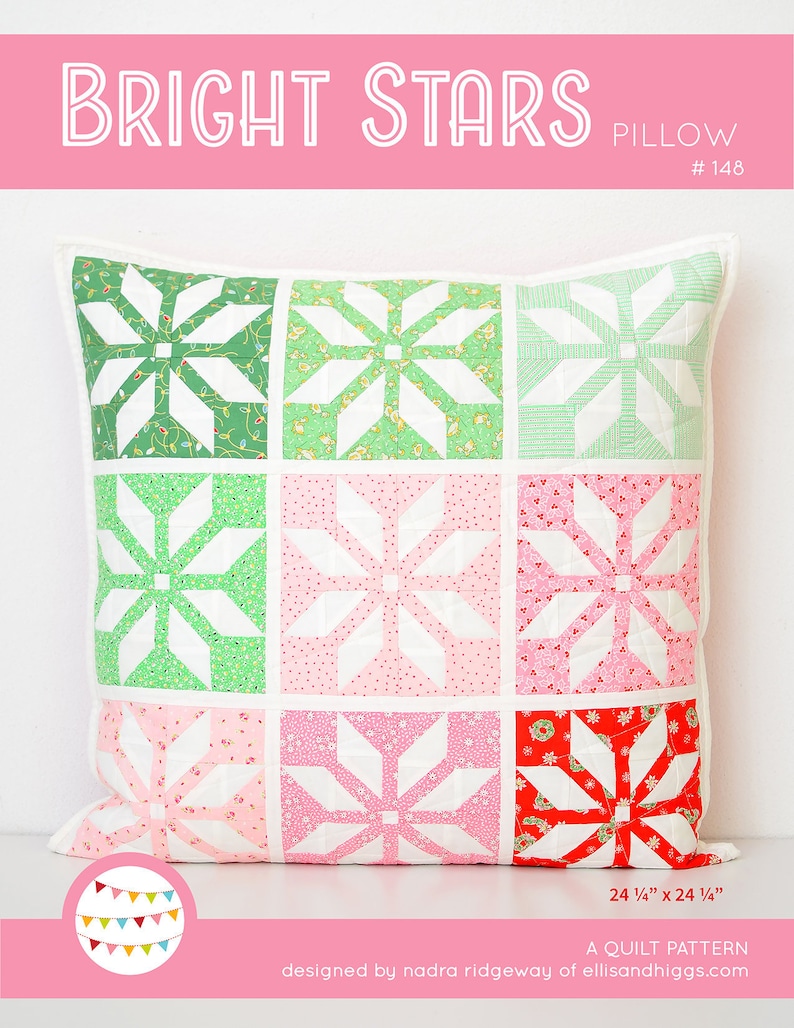 PDF Christmas Quilt Pattern Bright Stars Pillow / Mini Quilt image 1