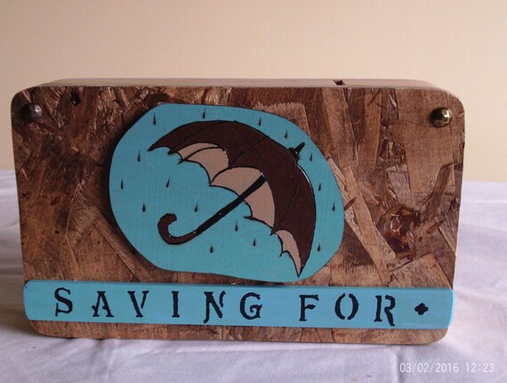 Wooden Coin Bank with an Umbrella (with a "Hidden" coin access