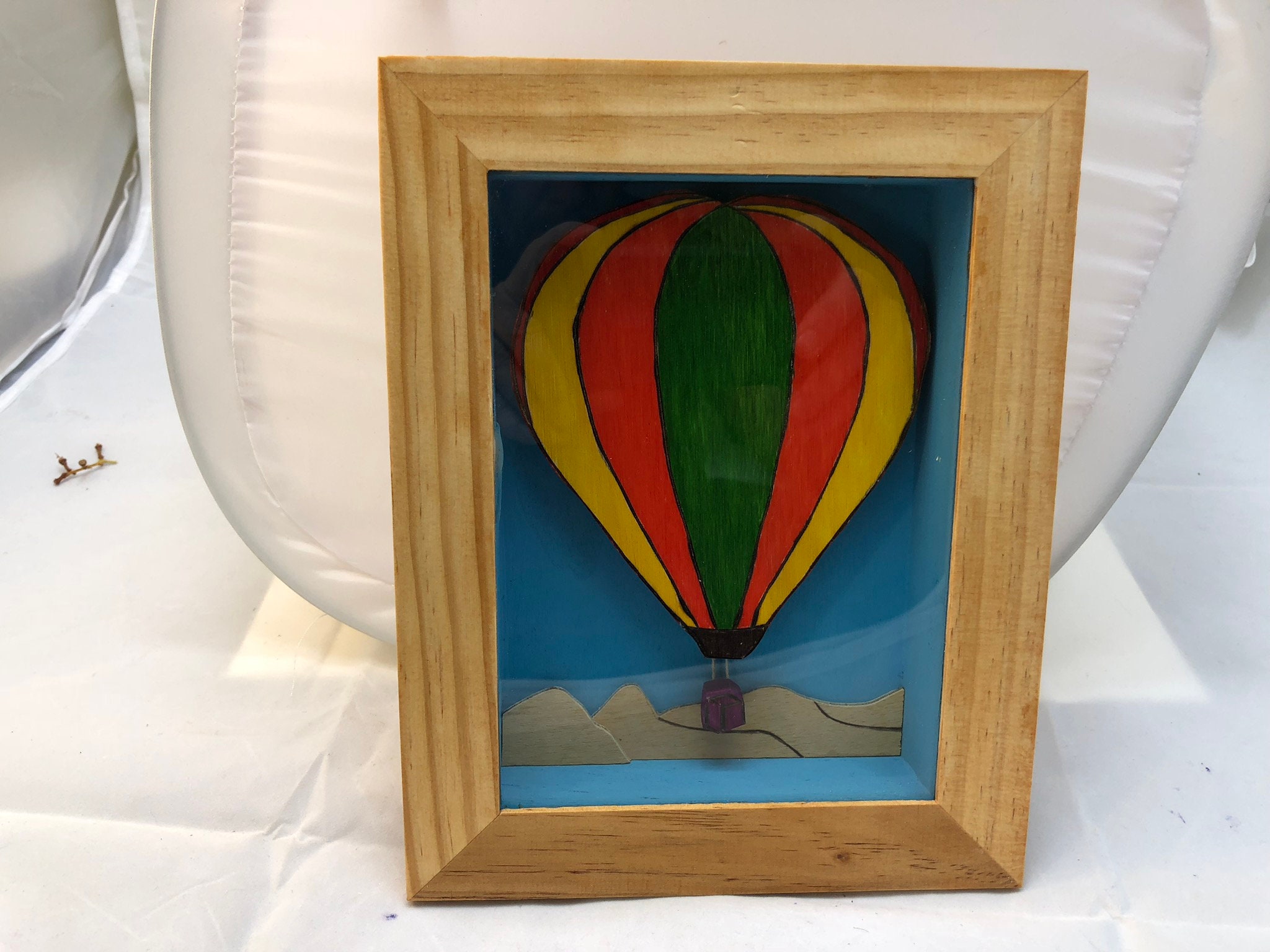 Wooden Shadow Box of a Hotair Balloon