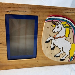 Wooden Coin Bank with a Unicorn