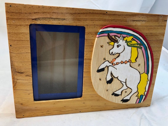 Wooden Coin Bank with a Unicorn