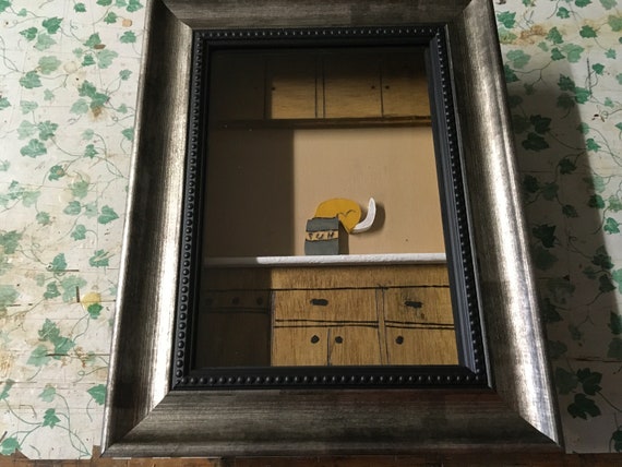 FREE SHIPPING - Wooden shadow box of a hungry cat.