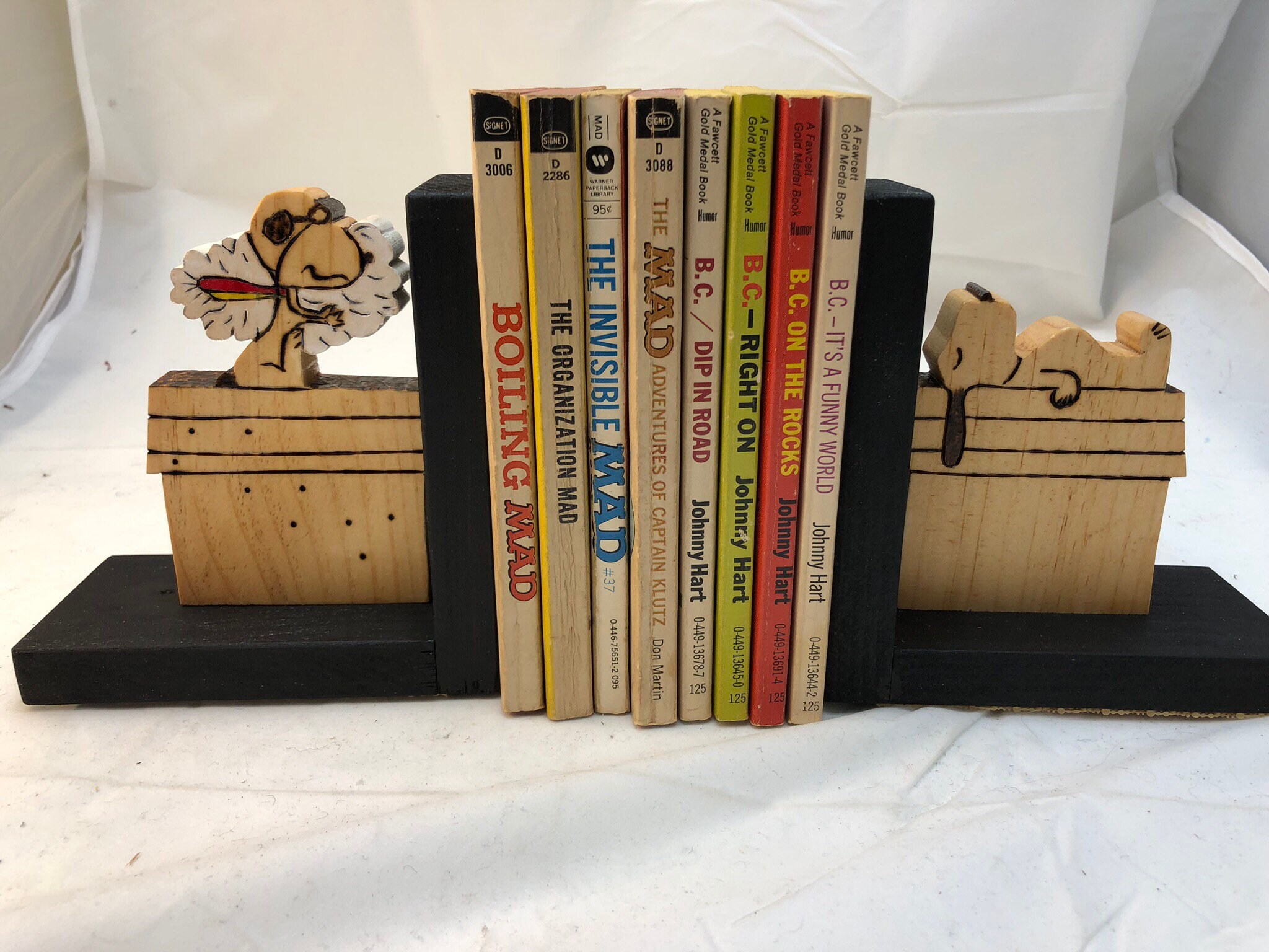 Wooden Snoopy bookends