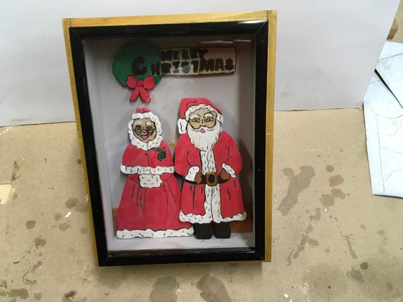 Christmas - Wooden Shadow Box of Mr. and Mrs. Clause