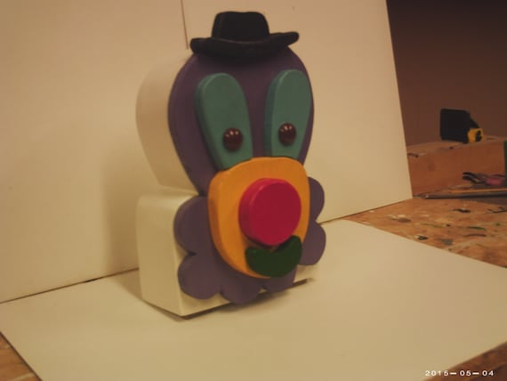 Wooden clown coin bank (with "hidden" coin access)