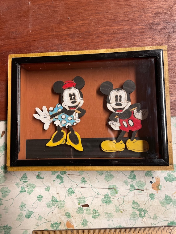 Wooden Shadow Box with Minnie and Mickey Mouse