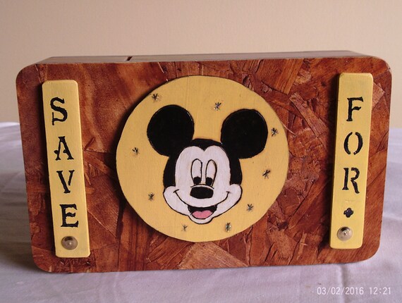 Wooden Coin Bank with Mickey Mouse (with "Hidden" coin access)
