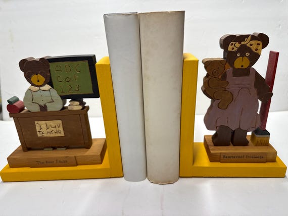 Wooden "Busy Bear" bookends - School Teacher/Mother