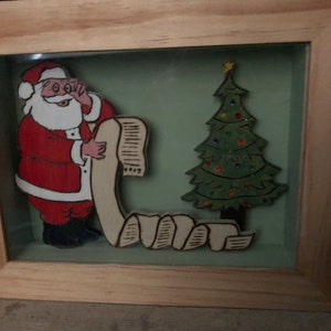 CHRISTMAS - Wooden Shadow Box with Santa Claus and “the List” #1