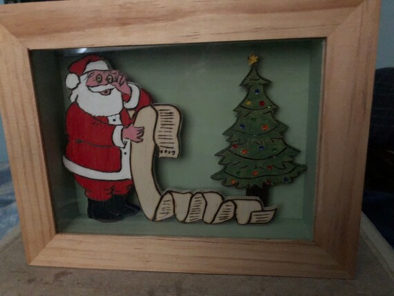 CHRISTMAS - Wooden Shadow Box with Santa Claus and “the List” #1