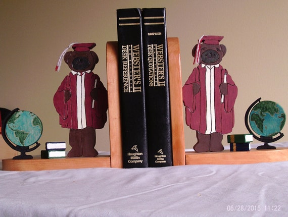 FREE SHIPPING - Wooden "Busy Bears" bookend of College or High School Graduates - made to order