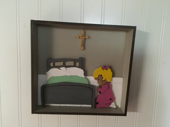 Wooden Shadow Box of a little girl praying