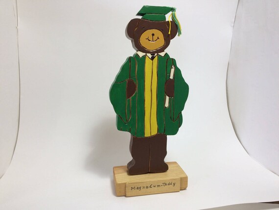 wooden male bear graduate figure ("Busy Bears") - made to order
