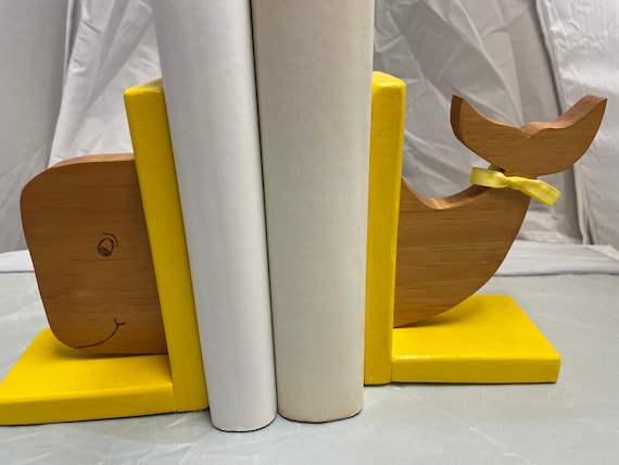 Wooden whale bookends