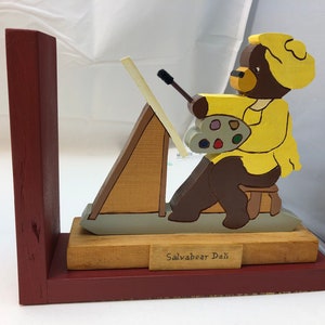 FREE SHIPPING wooden Busy Bears bookend of a photographer and a painter image 4
