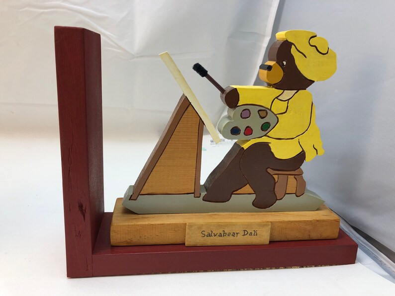FREE SHIPPING wooden Busy Bears bookend of a photographer and a painter image 4