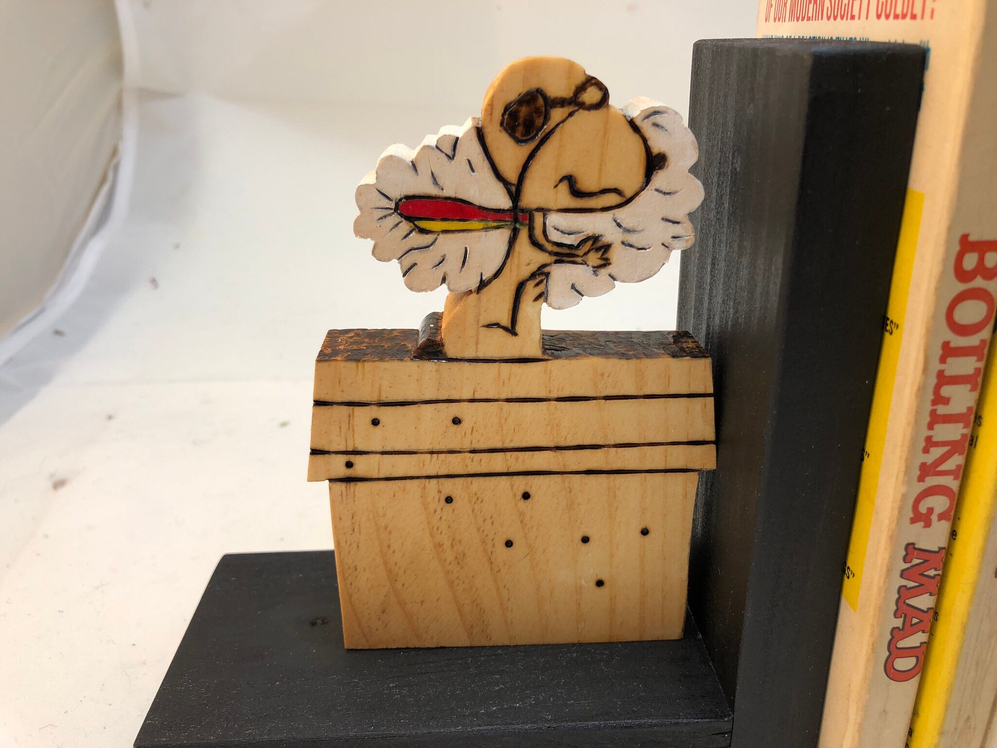 FREE SHIPPING - Wooden Snoopy bookends