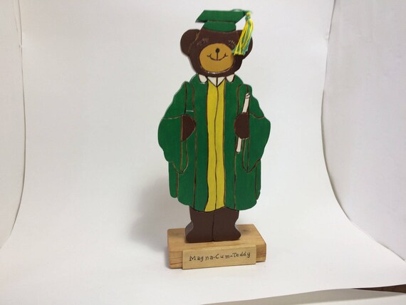 wooden female bear graduate figure ("Busy Bears") - made to order