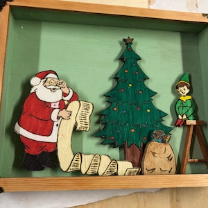 CHRISTMAS - Wooden Shadow Box with Santa Claus and “the list” #2