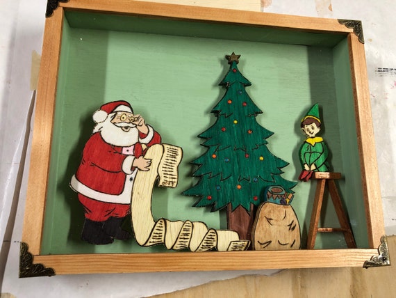 CHRISTMAS - Wooden Shadow Box with Santa Claus and “the list” #2
