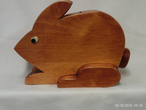 Wooden rabbit coin bank (with "hidden" coin access)