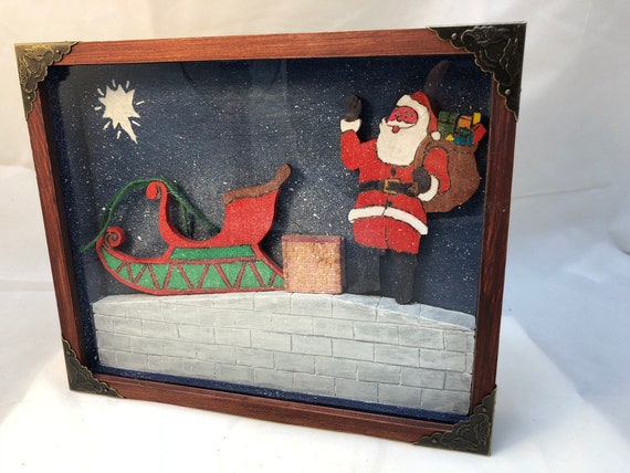 CHRISTMAS - Wooden Shadow Box featuring Santa and his sleigh