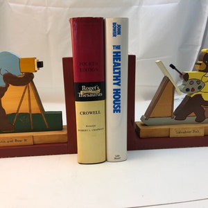 FREE SHIPPING wooden Busy Bears bookend of a photographer and a painter image 1