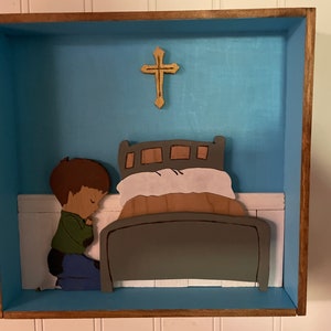 Wooden Shadow Box of a little boy praying