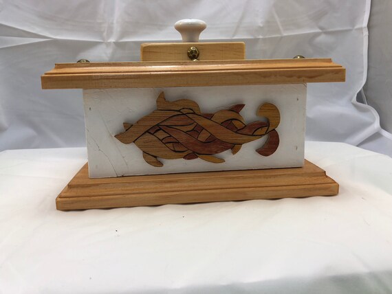 Wooden Coin Bank with fanciful design