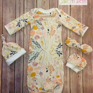 Baby gown, baby girl set, newborn outfit, take home outfit, baby shower gift, floral