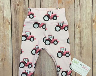 Tractor baby pants, toddler pants, pink tractors, country girl