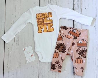 Conjunto de bebé para Acción de Gracias, conjunto de pantalón y body, conjunto para la salida del hospital, regalo para baby shower, pastel de calabaza, primer Día de Acción de Gracias