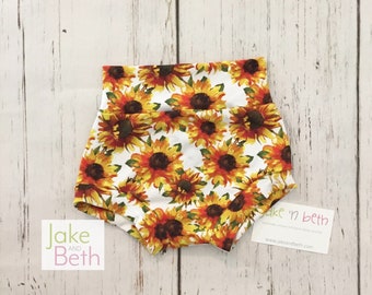 Pantalones cortos florales, pantalones cortos para bebés, pantalones cortos para niños pequeños, pantalones cortos de verano, pantalones cortos tipo bóxer para niñas, girasoles