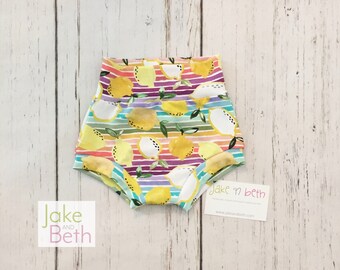 Lemon bummies, baby shorts, toddler shorts, summer shorts, girls bummy shorts,