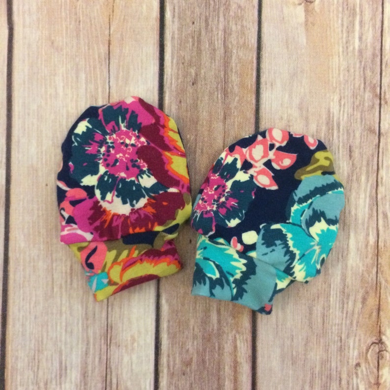 Baby girl knotted gown tie headband and no scratch mittens Etsy