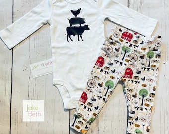 Conjunto para bebé niño, pantalón y body, conjunto para la llegada a casa, regalo para baby shower, estilo granja