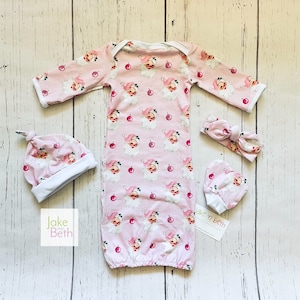 Christmas baby gown, newborn set, vintage Christmas, Santa