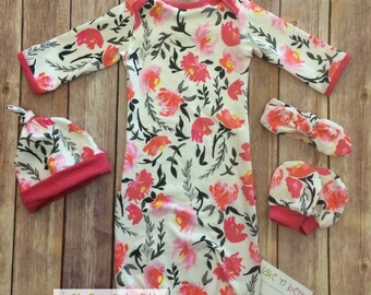 Vestido de bebé, conjunto para niña, ropa para recién nacida, conjunto para llevar a casa, regalo para baby shower, estampado floral rosa