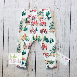 Christmas baby pants, toddler pants, winter leggings, Christmas tractors