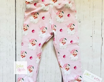 Pantalones navideños para bebé, pantalones para niño pequeño, Papá Noel vintage, rosa