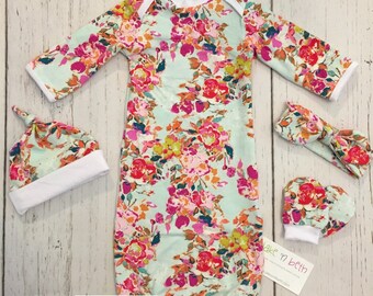 Vestido de bebé, conjunto para niña, ropa para recién nacida, conjunto para llevar a casa, regalo para baby shower, estampado floral pálido