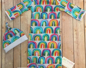 Baby gown set, rainbow baby, unisex, baby going home set, baby shower gift