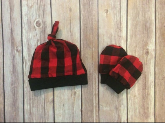 buffalo plaid baby hat