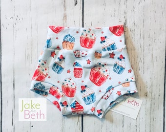 Pantalones cortos patrióticos, 4 de julio, pantalones cortos para bebés, pantalones cortos para niños pequeños, pantalones cortos de verano, pantalones cortos para niñas, cupcakes