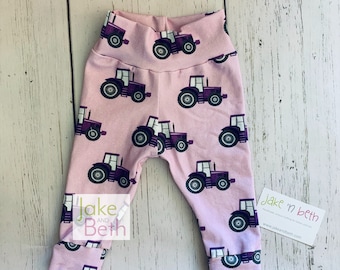 Tractor baby pants, toddler pants, purple tractors, country girl