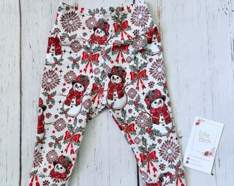 Snowman baby pants, toddler pants, Christmas pants