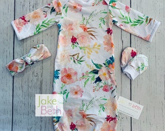 Vestido de bebé, conjunto para niña, ropa para recién nacida, conjunto para llevar a casa, regalo para baby shower, estampado floral pálido