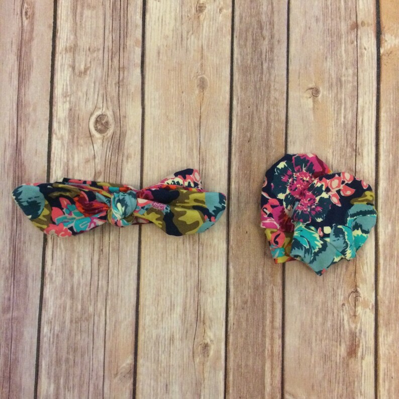 Baby girl knotted gown tie headband and no scratch mittens Etsy